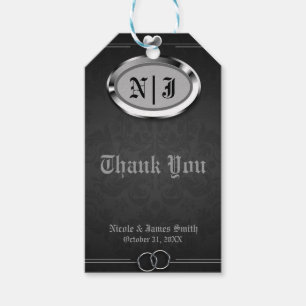Étiquettes-cadeau Mariage Halloween gothique vintage argent et noir