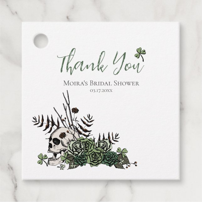 Étiquettes Cadeau Mariage irlandais floral crâne et trèfles Shower (Devant)