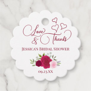 Étiquettes Cadeau Mariage Magenta et Roses Roses Amour et Remercieme