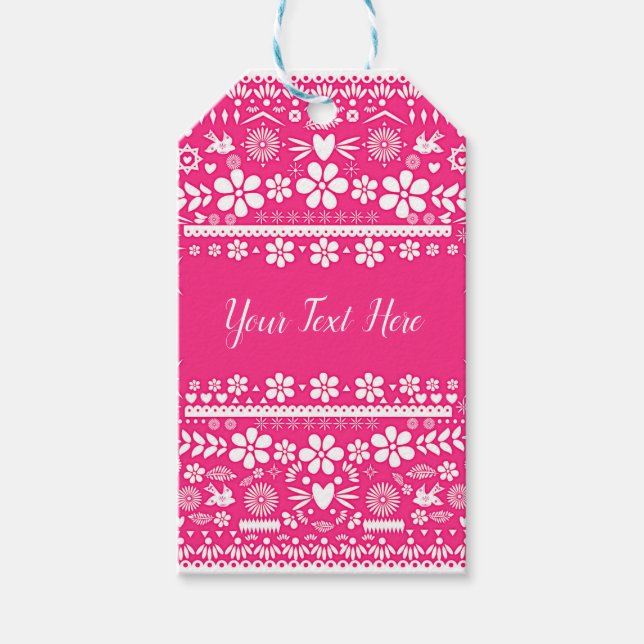 Étiquettes-cadeau Mariage Mariage blanc rose chaud Picado mexicain (Devant)