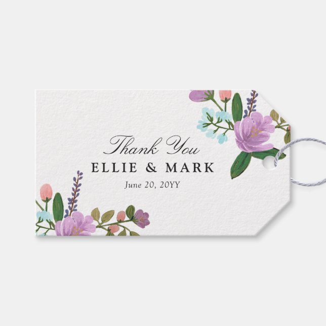 Étiquettes-cadeau Mariage Mariage Golégèrement Floral (Devant (Horizontal))