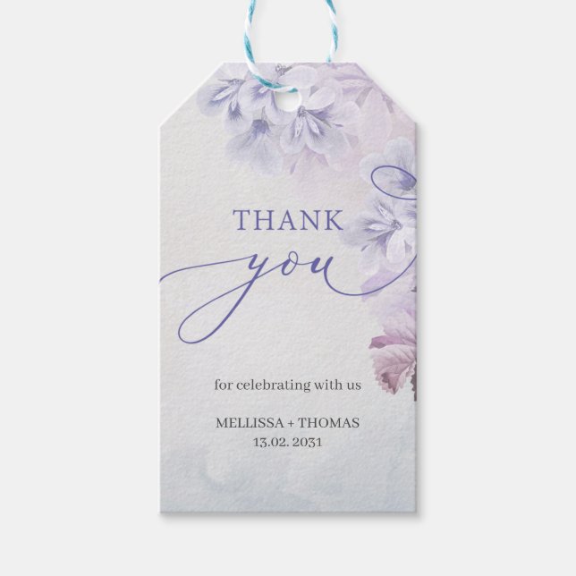 Étiquettes-cadeau Mariage mauve bleu roux printemps (Devant)
