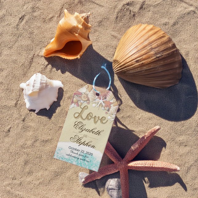 Étiquettes-cadeau Mariage Merci Été Plage Starfish Coques de mer (Créateur téléchargé)