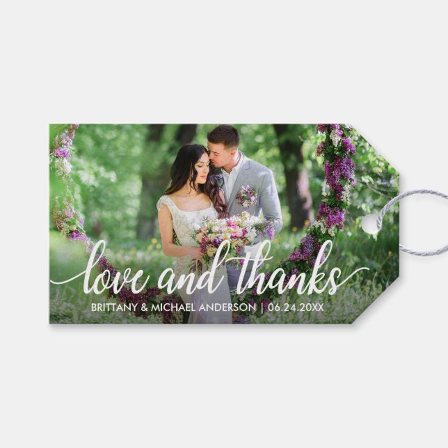 Étiquettes-cadeau Mariage Merci Love and Thanks Photo (Devant (Horizontal))