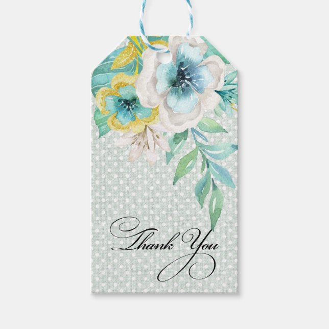 Étiquettes-cadeau Mariage Merci Mint Jaune Floral (Devant)