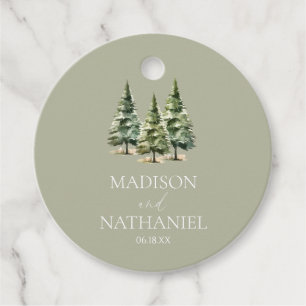 Étiquettes Cadeau Mariage minimaliste de la forêt de pins neigeux d'