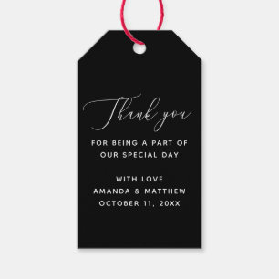 Étiquettes-cadeau Mariage Minimaliste Formel Noir. Remerciement Clas