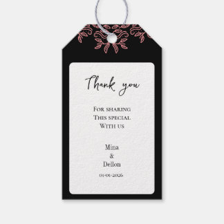 Étiquettes-cadeau Mariage minimaliste moderne avec fleur cadeau noir