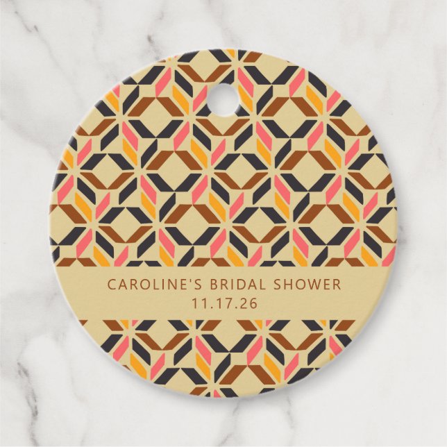 Étiquettes Cadeau Mariage moderne géométrique noir jaune personnalis (Devant)