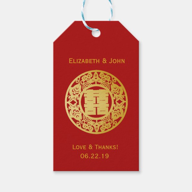 Étiquettes-cadeau Mariage moderne Gold Double Happiness No.3 (Devant)