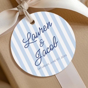 Étiquettes Cadeau Mariage Moderne Minimaliste Rayures Bleues