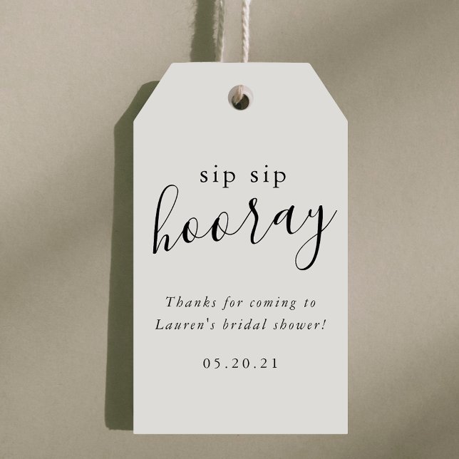 Étiquettes-cadeau Mariage Moderne Noir Blanc Sip Sip Hourra (Créateur téléchargé)