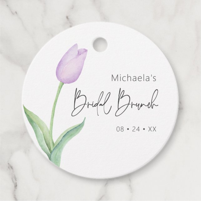 Étiquettes Cadeau Mariage moderne violet tulipe solo petit déjeuner (Devant)