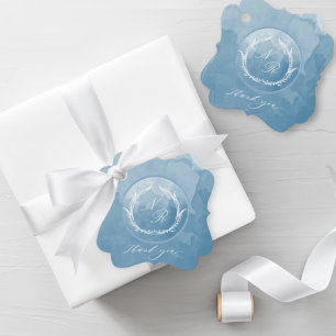 Étiquettes Cadeau Mariage monogramme bleu classique et élégant