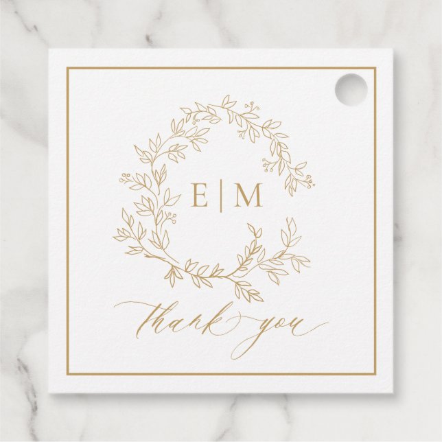 Étiquettes Cadeau Mariage Monogramme de cime dorée moderne (Dos)