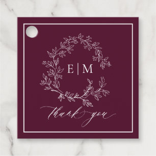 Étiquettes Cadeau Mariage Monogramme de cime feutrée de Bourgogne mo