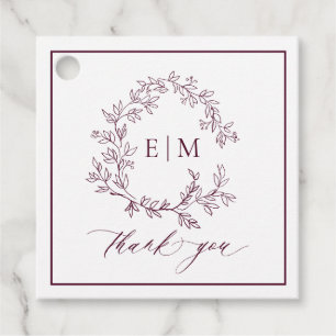 Étiquettes Cadeau Mariage Monogramme de cime feutrée de Bourgogne mo