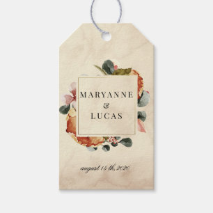 Étiquettes-cadeau mariage monogramme du feuillage d'aquarelle d'auto