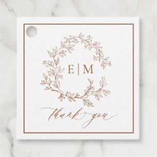 Étiquettes Cadeau Mariage Monogramme en terre cuite moderne