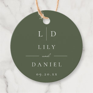 Étiquettes Cadeau Mariage Monogramme minimaliste vert olive