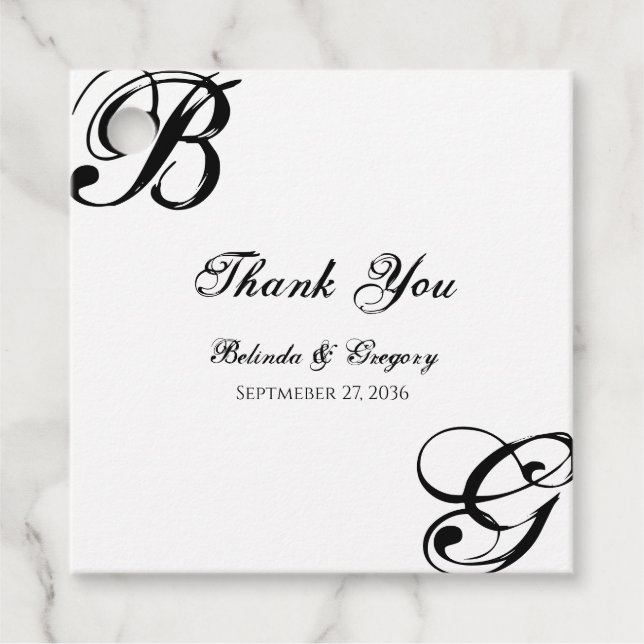 Étiquettes Cadeau Mariage Monogramme noir et blanc (Devant)