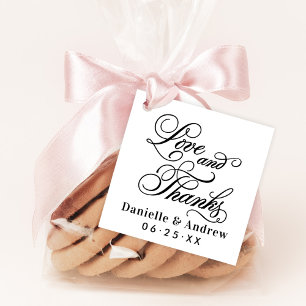 Étiquettes Cadeau Mariage Monogramme Script Noir Amour et Remercieme