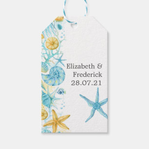 Étiquettes-cadeau Mariage nautique Vie marine bleue et jaune