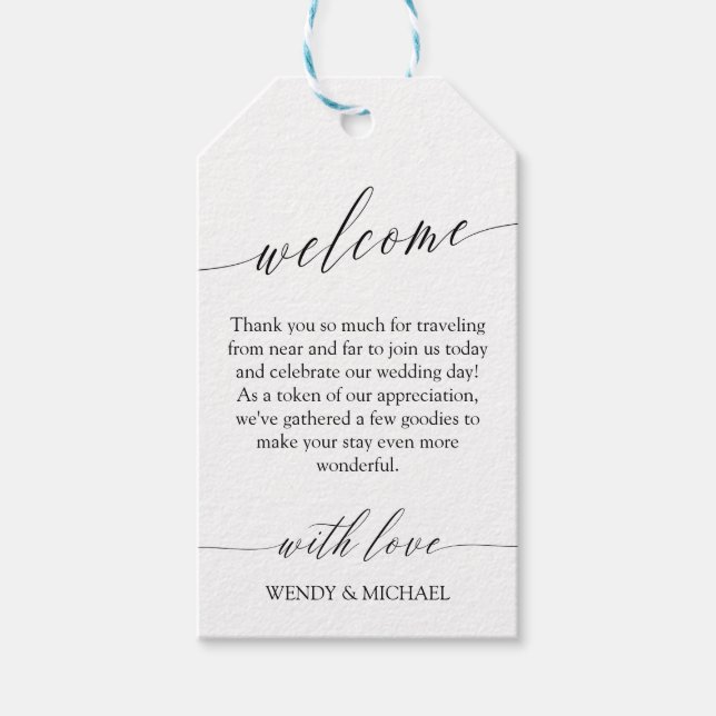 Étiquettes-cadeau Mariage noir blanc délicat Accueil minimal (Devant)