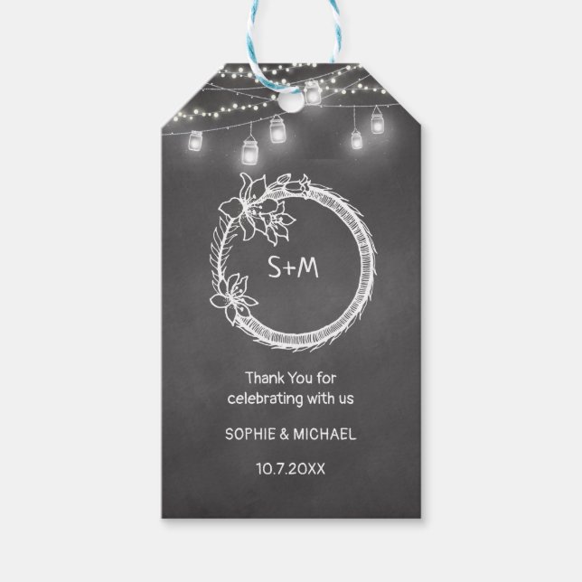 Étiquettes-cadeau Mariage noir blanc Mason Jar Chalkboard (Devant)