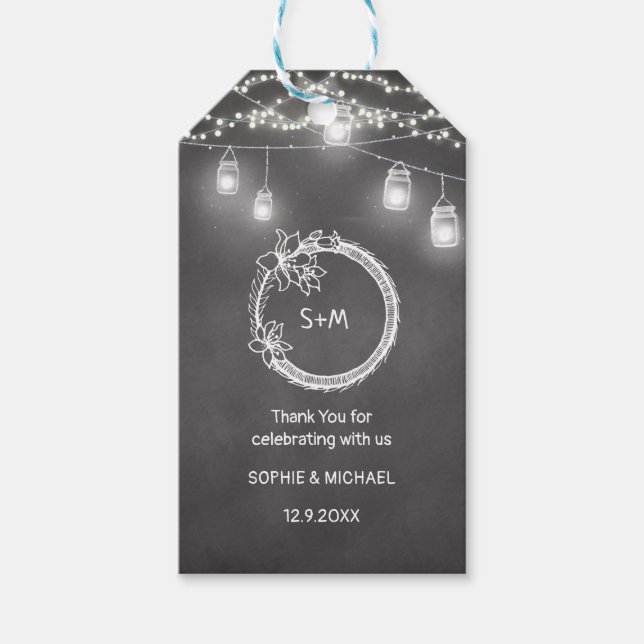 Étiquettes-cadeau Mariage noir blanc rustique Mason Jar (Devant)