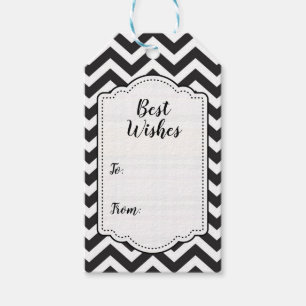 Étiquettes-cadeau Mariage noir et blanc épais Chevron Anniversaire