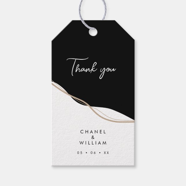 Étiquettes-cadeau mariage noir et blanc merci (Devant)