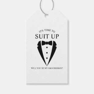 Étiquettes-cadeau Mariage noir Tuxedo Suit Groomsman Proposition