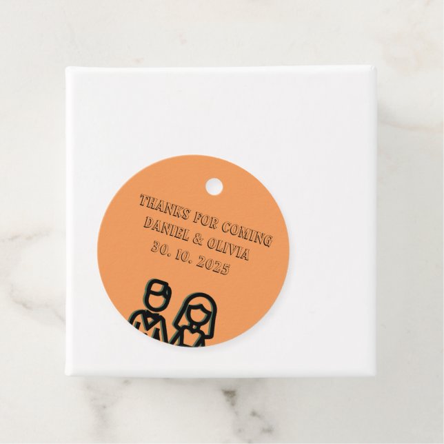 Étiquettes Cadeau Mariage orange profond (En situation)