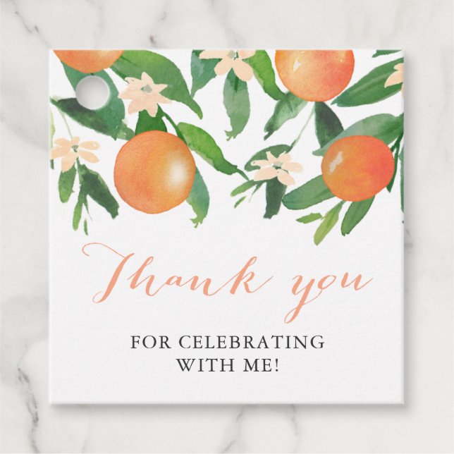 Étiquettes Cadeau Mariage ou Baby Shower au Charbon d'Orange Citrus (Devant)