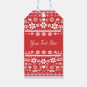 Étiquettes-cadeau Mariage Papier Rouge & Blanc Picado Mexicain