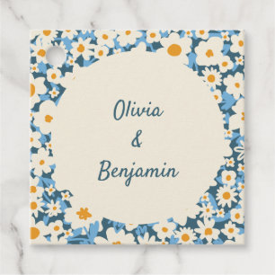 Étiquettes Cadeau Mariage personnalisé floral bleu blanc bohème colo