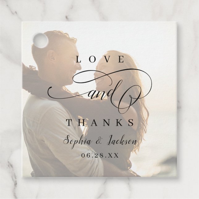 Étiquettes Cadeau Mariage photo de script romantique simple (Devant)