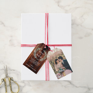Étiquettes-cadeau Mariage photo en bois de grange rustique sac de bi