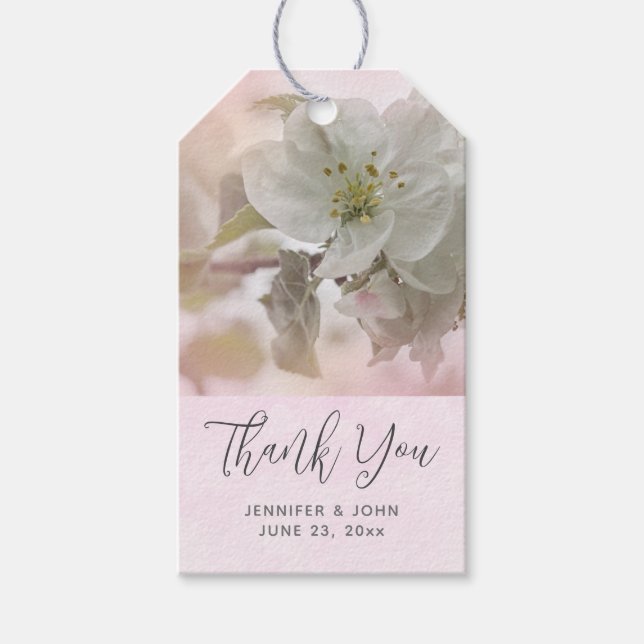 Étiquettes-cadeau Mariage photo en fleurs de pomme blanche (Devant)