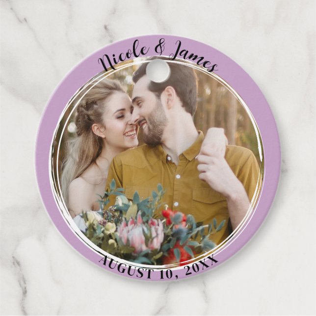 Étiquettes Cadeau Mariage photo Lilac Purple Minimal Rond (Devant)