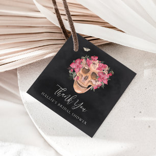 Étiquettes Cadeau Mariage Pink Orchid Floral Crâne Halloween