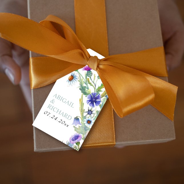 Étiquettes-cadeau Mariage printanier aux fleurs sauvages aquarelle c (Créateur téléchargé)