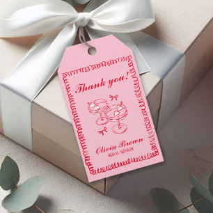 Étiquettes-cadeau Mariage rétro rose et rouge dessiné à la main