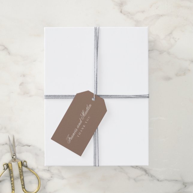 Étiquettes-cadeau Mariage Romantique Brun Élégant (Avec de la ficelle)