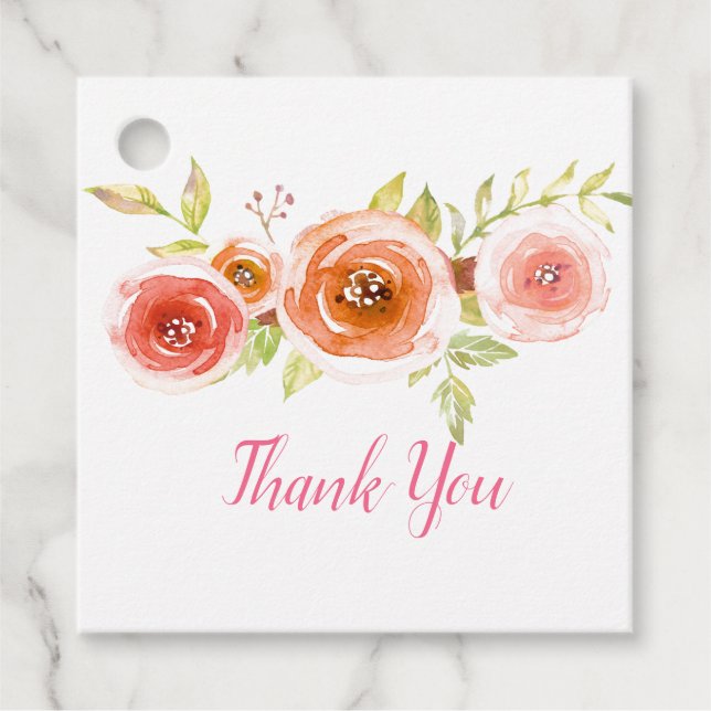 Étiquettes Cadeau Mariage rose d'aquarelle (Devant)