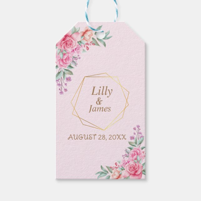 Étiquettes-cadeau Mariage rose floral (Devant)