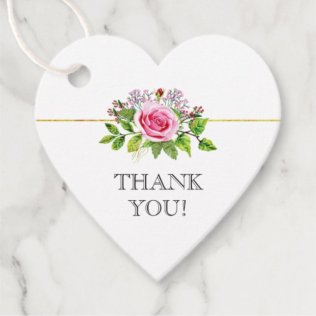 Étiquettes Cadeau Mariage rose rose d'aquarelle Merci (Devant)