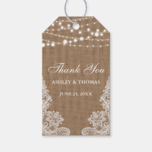 Étiquettes-cadeau Mariage Russe Burlap Chaîne Lumières Dentelle Merc