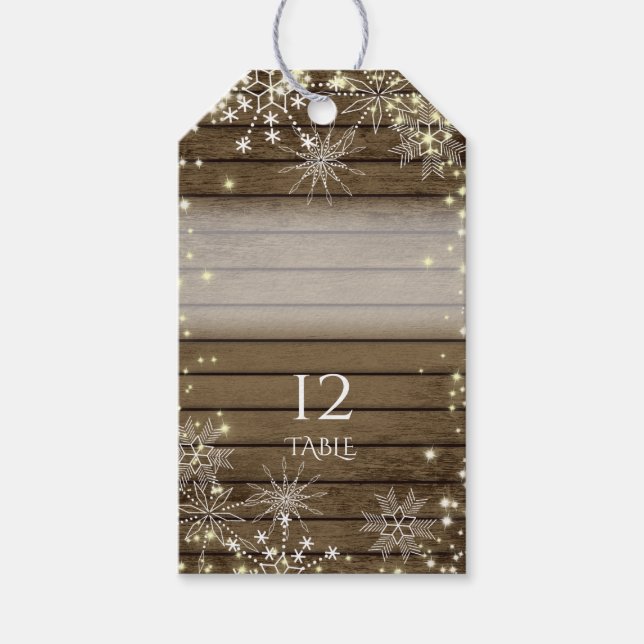 Étiquettes-cadeau Mariage rustique d'hiver Snowflakes Siège (Devant)